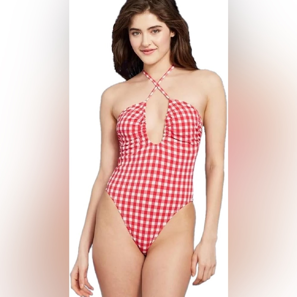 NWOT Wild Fable Red gingham ‎ woman’s one piece swim suit